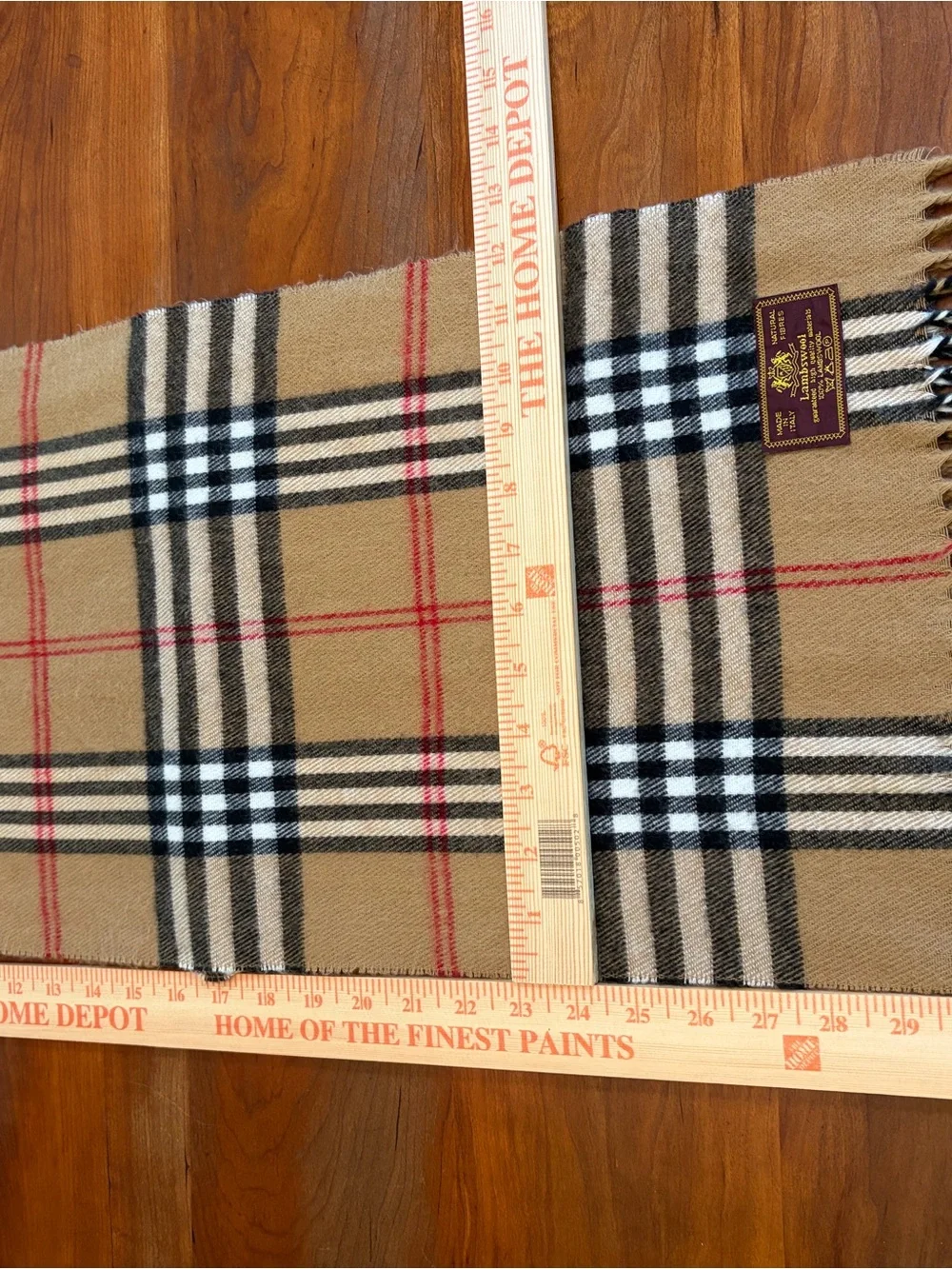 Lambswool Nova CheckTan Plaid Fringed Scarf Made in Italy